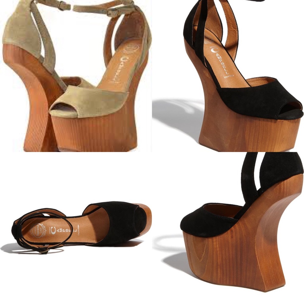 Jeffrey Campbell Str8up tan wooden platform sandal